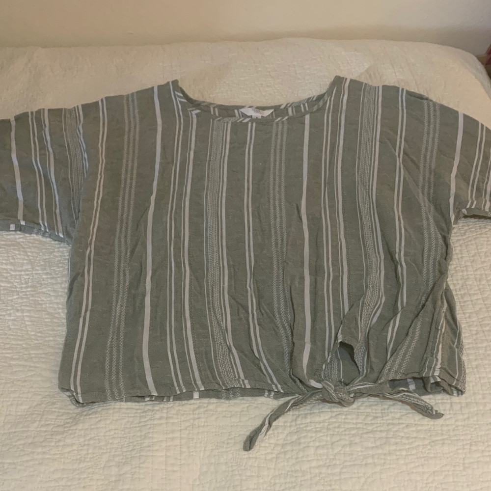 Striped Sage Tie-Front Women's Top
